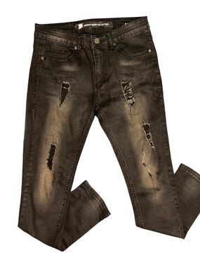 Distressed Slim Tapered Black Wash Jeans